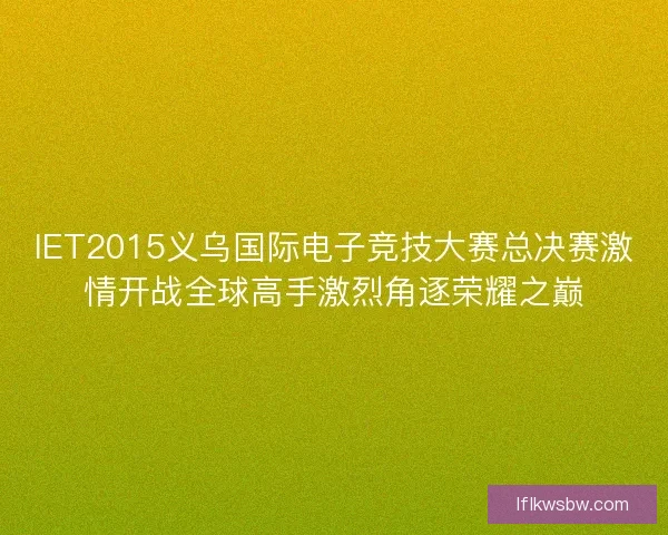 IET2015义乌国际电子竞技大赛总决赛激情开战全球高手激烈角逐荣耀之巅